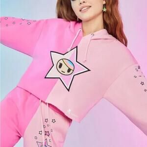Tokidoki Girls Pink Contrast Cropped Hoodie Sz M